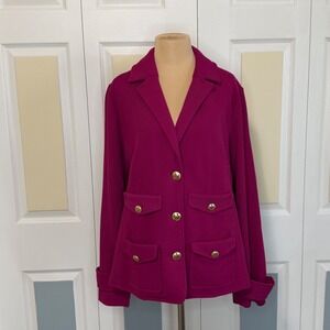 Joan Rivers Red Carpet Magenta Raspberry Pink Blazer Jacket Gold Buttons L